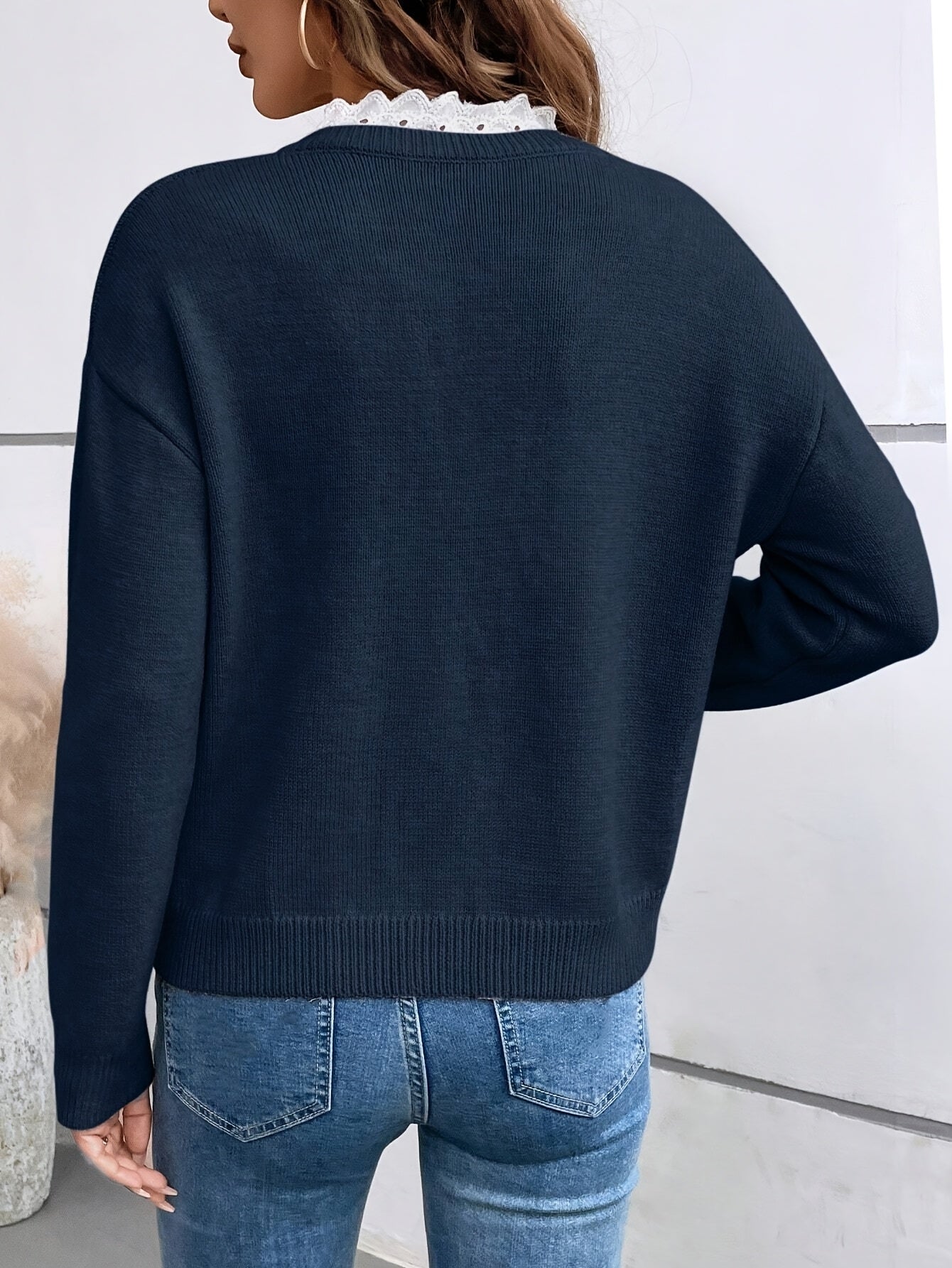 Raelynn | Lace Trim V-Neck Sweater