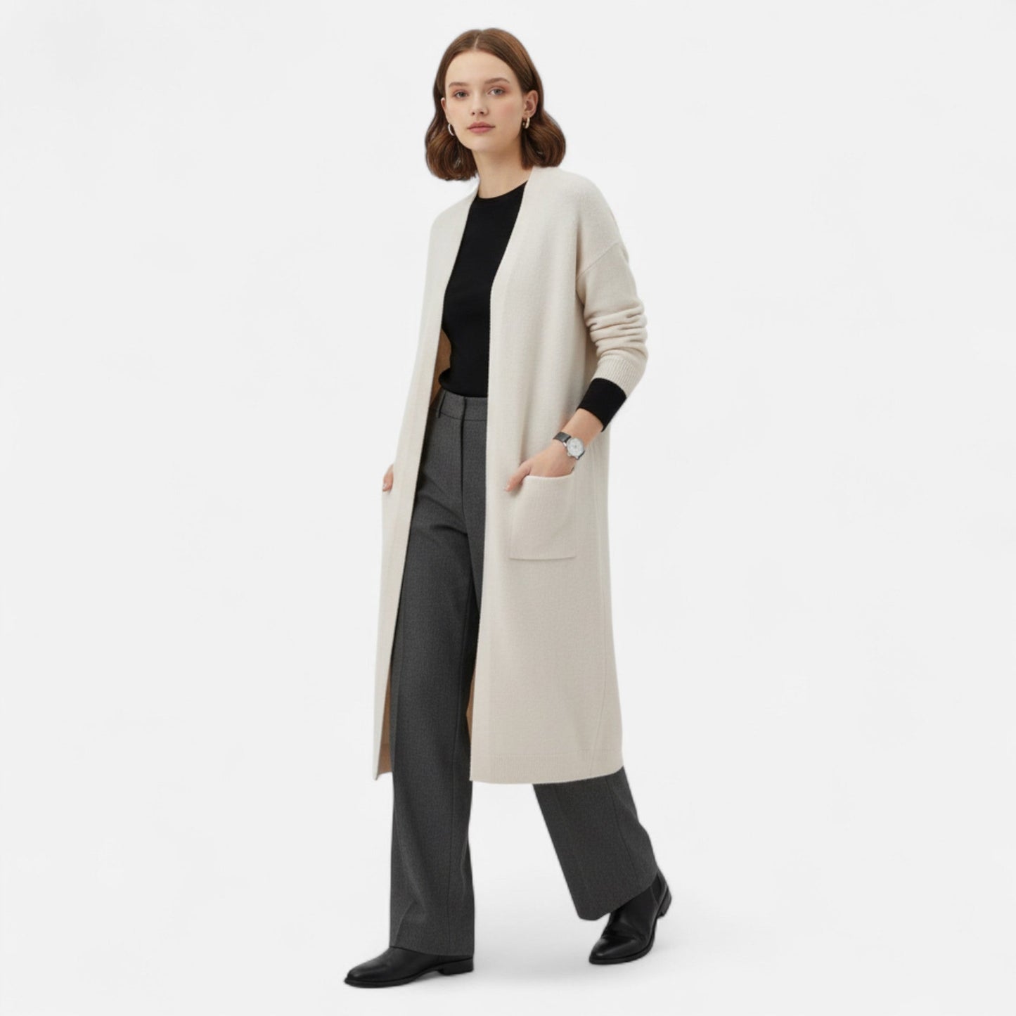 Elegant Women's Open-Front Cardigan Timeless Long Silhouette