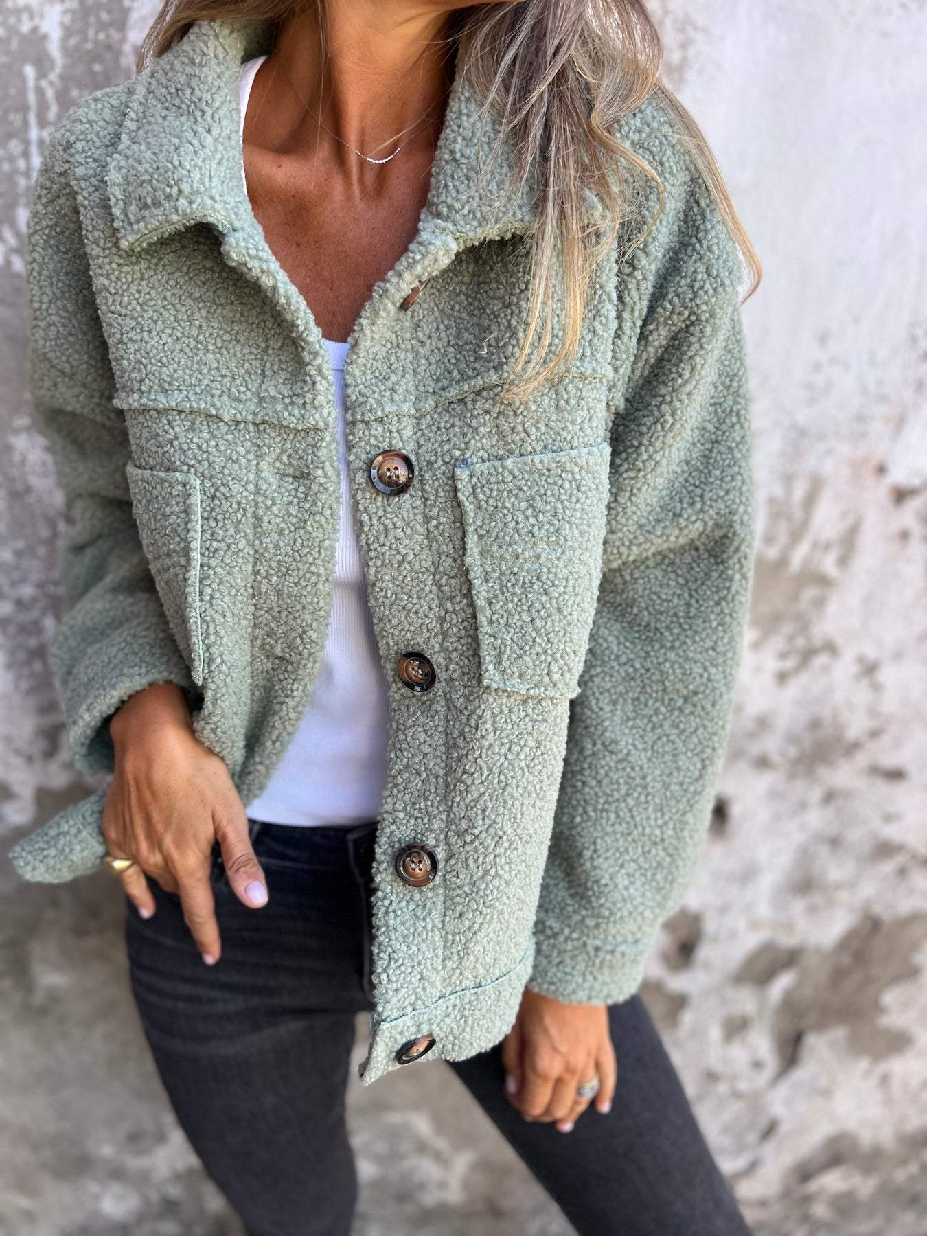 Sage Teddy Fleece Shacket