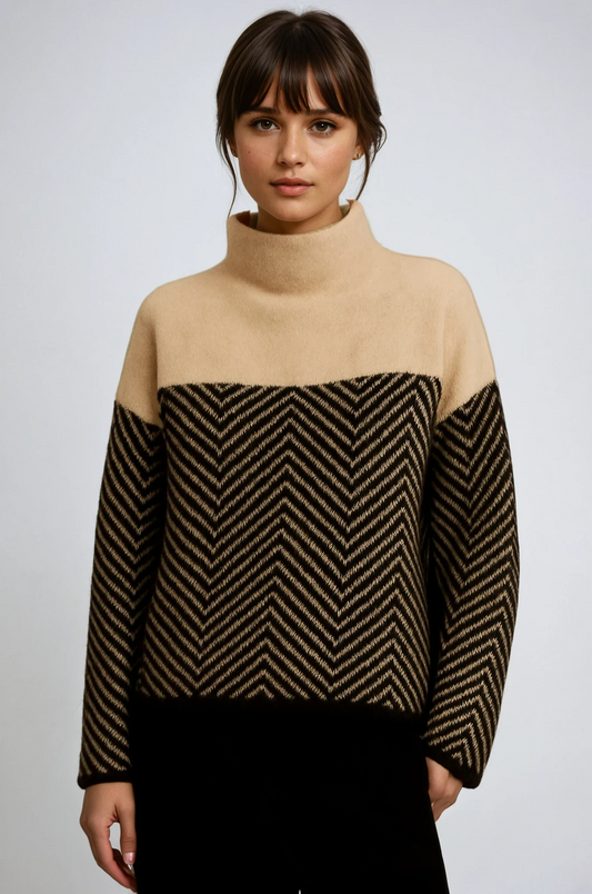 Camille Chevron Turtleneck Sweater