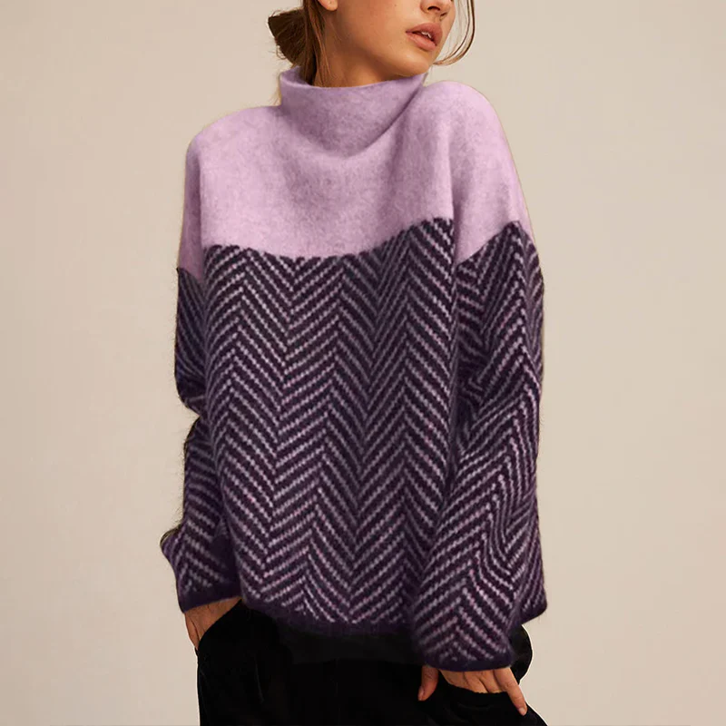 Camille Chevron Turtleneck Sweater
