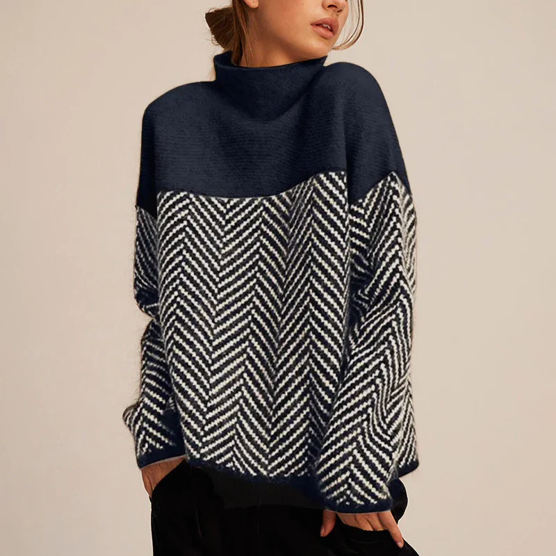 Camille Chevron Turtleneck Sweater