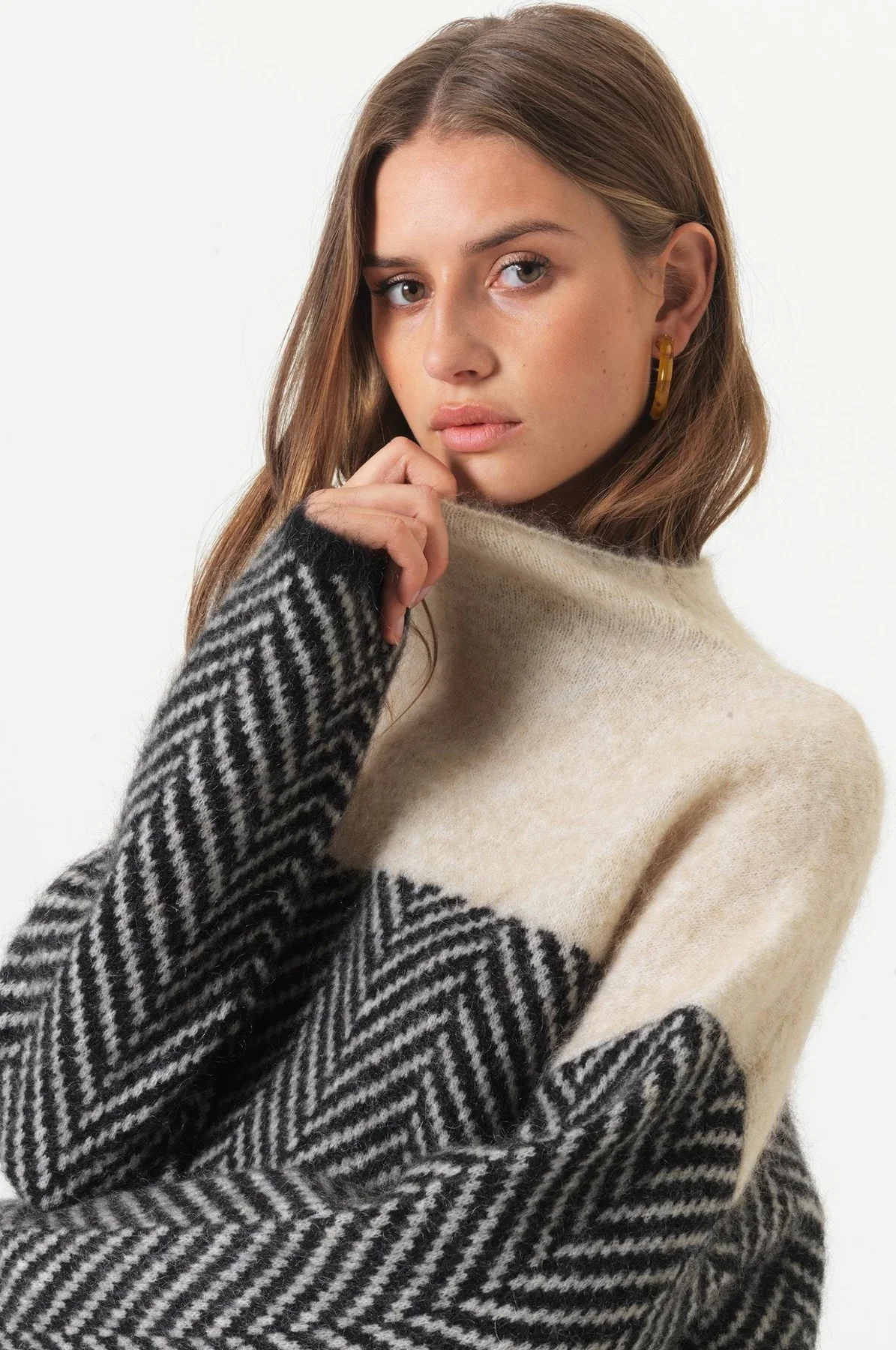 Camille Chevron Turtleneck Sweater