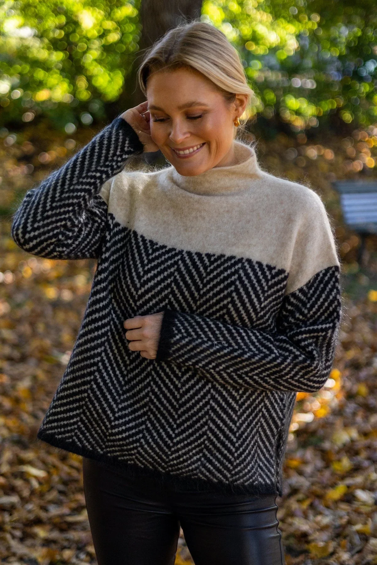 Camille Chevron Turtleneck Sweater